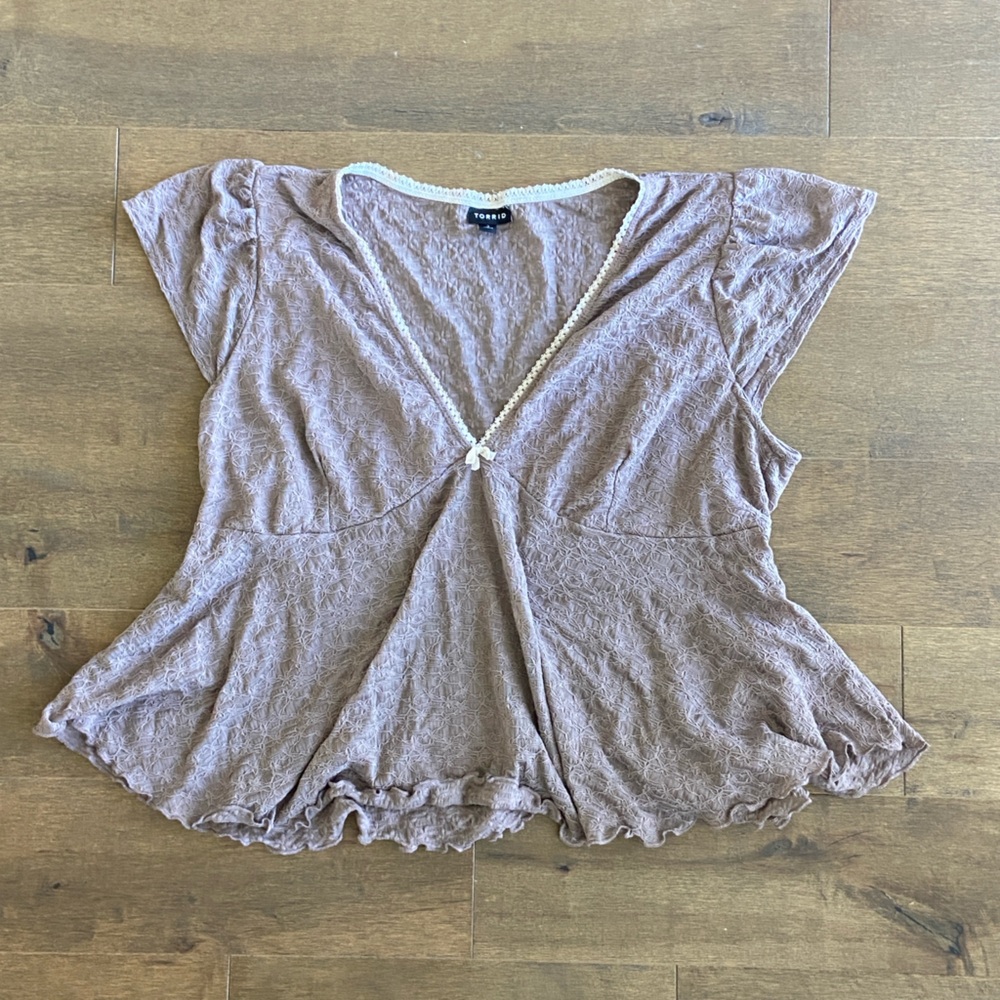 Torrid Mauve Lace-Trim Blouse